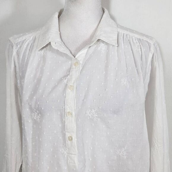 Gap White Cotton Blouse with Swiss Dot and Floral Pattern Size Small - Picture 3 of 9
